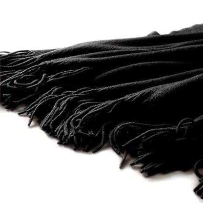 Homiest Black Knitted Throw Blanket with Fringe, 50x60 Inch - color: Black, size: 50" x 60"