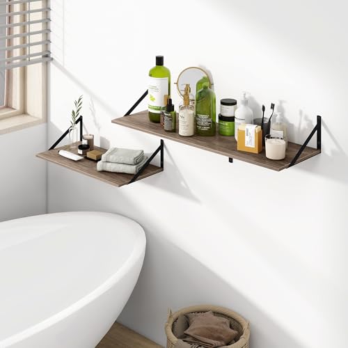 Heimlove 24W x 12D Deep Floating Shelves Set of 2 Grey - color: Grey With Black Metal Bracket, size: 24Wx12Dx5.8H
