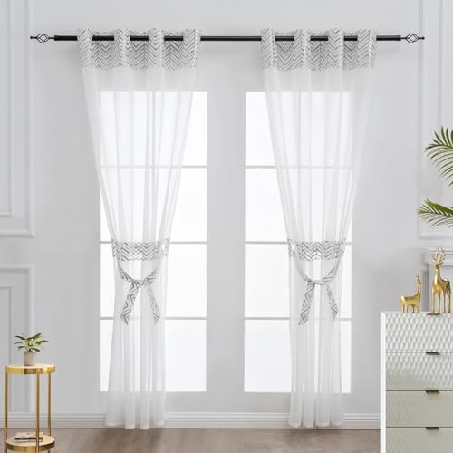 L.Z.E White and Silver Sheer Curtains 72 Inches Long, Elegant Printed Curtains for Living Room Dining Room, Light Filtering Textured Window Drapes with Design, Grommet Top 2 Panels Set - color: (Grommet) Silver Pattern, size: 54"W x 72"L (Pack of 2)