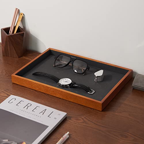 Oirlv Wood Flat Jewelry Tray Stackable Jewelry Drawer Organizer Showcase Jewelry Holder(Grey) - color: Grey flat tray