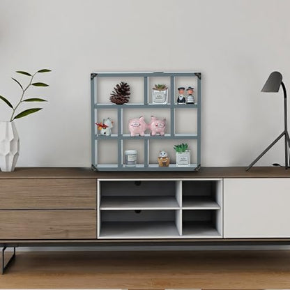 17.7x15.7-Inch Shadow Box Shelf 9-Slot Rustic Floating Shelves Larger Wall Mounted Shelf Lightweight Solid Wood Display Shelf Freestanding Farmhouse Shelf (9C-Dark Gray) - color: 9c-dark Gray, size: 1 PCS