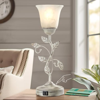 Rustic Touch Table Lamp for Bedroom with 2 USB C+A Ports - color: 1 Pack - Retro White