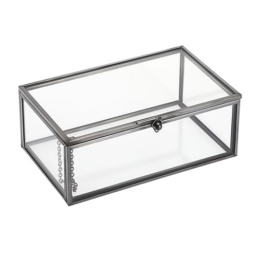 Hipiwe Vintage Glass Keepsake Box Clear Jewelry Display Lidded Box with Lid - color: Black, size: Small