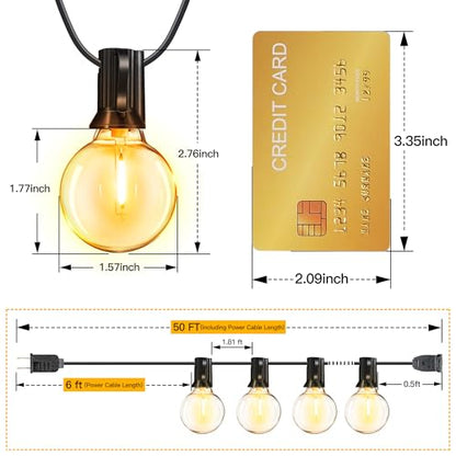 Ollny Outdoor String Lights, 50FT LED Patio Lights Waterproof Plug in - color: Black Wire, size: 50FT-Warm White