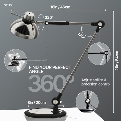 OTUS Tall LED Architect Desk Lamp for Home Office, Gesture Control - color: Space Grey
