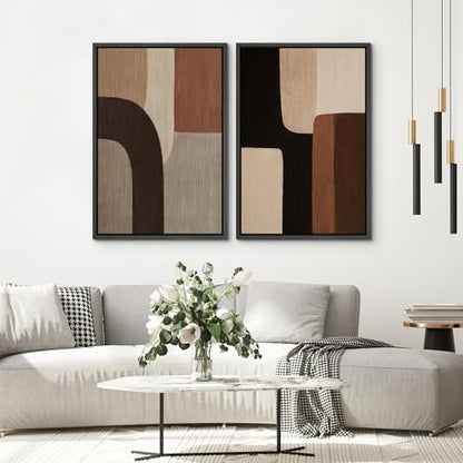 SIGNWIN Framed Canvas Print Wall Art Set Warm Neutral Abstract Geometric Brown Beige Illustrations Modern Art Minimal Boho Relax/Calm for Living Room, Bedroom, Office - 16"x24"x2 BLACK - color: A16-2603-EDW08, size: 16"x24"x2 Panels Black