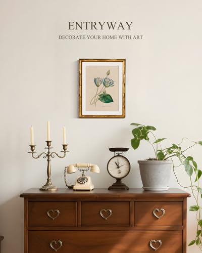 InSimSea Gold Bamboo Framed Wall Art, Blue Lotus Botanical Prints, 11x14In - color: Blue Lotus