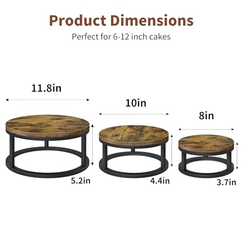 3 Pack Round Cake Stand Set, 8/10/12 Inch Rustic Cupcake Pedestal Stands - size: 3 Pack