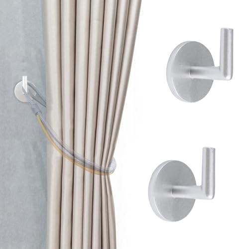 INCREWAY 2PCS Curtain Holdbacks,Self Adhesive Wall Mounted Drapery Tieback Holders Non-Trace Stick Metal Wall Hook Storage Holder Curtain Hooks Hanger for Home Decor(Silver) - color: Silver, size: 2pcs