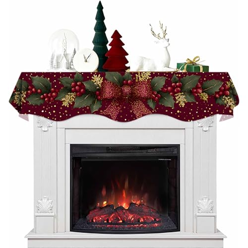 NYZE Christmas Mantel Scarf 70 x 17 Inch Fireplace Mantel Scarf Cover Decoration for Christmas Fireplace Scarf Shelf Top Runner Holiday Winter Home Decor - size: 70 x 17 in, style: Bow