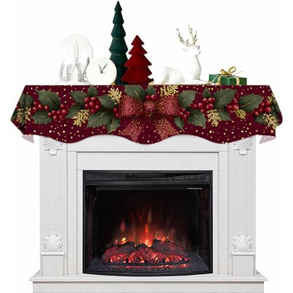NYZE Christmas Mantel Scarf 70 x 17 Inch Fireplace Mantel Scarf Cover Decoration for Christmas Fireplace Scarf Shelf Top Runner Holiday Winter Home Decor - size: 70 x 17 in, style: Bow