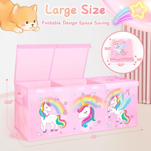 Extra Large Toy Box with Lids, Collapsible Storage Chest, 40"x16"x16" Pink - color: Pink