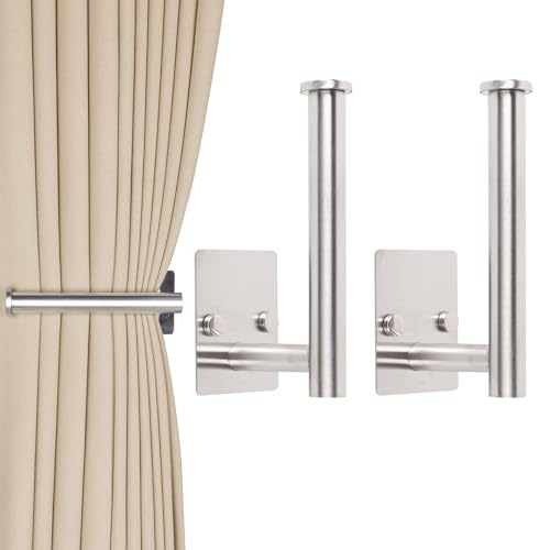 2 Pack No Drill Curtain Holdbacks Metal Curtain Tiebacks, Silver - color: Silver
