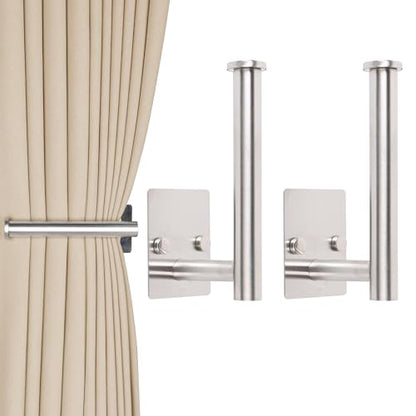 2 Pack No Drill Curtain Holdbacks Metal Curtain Tiebacks, Silver - color: Silver