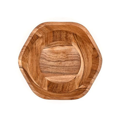Fruit Bowl Acacia Wood Ruffle Decorative Style Home Decor for Dining Table Fits Bread, Fruits, Salad or Popcorn (9" x 9" x 4")
