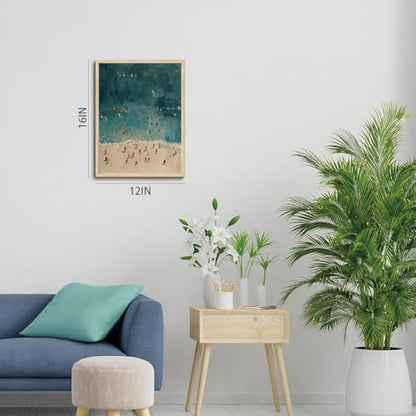 Framed Beach Scene Wall Art Beachy Coastal Canvas Art Prints - color: Beach Art, size: 16"L x 12"W