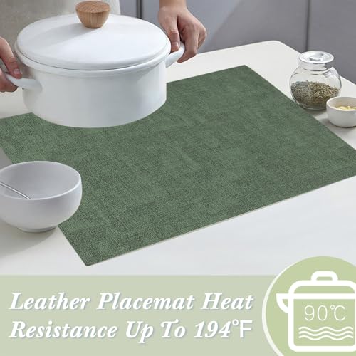 SUEH DESIGN Leather Placemats Table Mats Set of 6, Dark Green and Beige - color: A: Dark Green & Beige