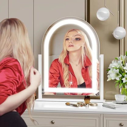 Gvnkvn Arched 15.2 in Lighted Makeup Mirror, 10X Magnifiers - color: Gold, size: 15.2"L x 13"W