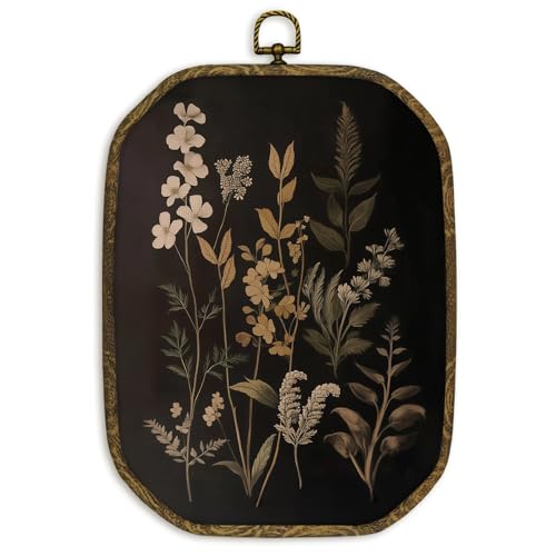 nvucamd Vintage Botanical Wall Art Decor Framed, Cottagecore Dark Academia Floral Octagon Canvas Prints Wall Art, Rustic Moody Hanging Decor for Bathroom Living Room, 10.2x7 Inches - color: botanical, size: 10.2"L x 7"W