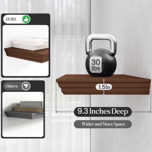 Fun Memories Floating Shelves, Walnut, 16 Inch Long, 9.3 Inch Deep, 2 Pack - color: Walnut, size: 16", Set of 2