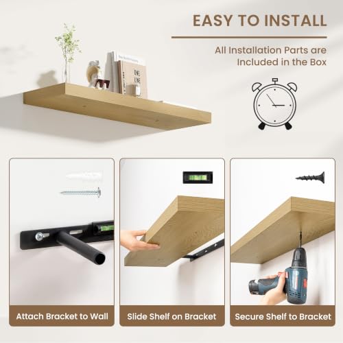 Dreamland 20 Inches Wall Mounted Wood Floating Shelves, Oak, 2 Pack - color: Oak, size: 20in