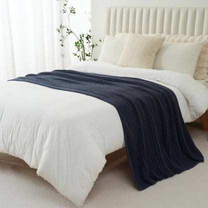 Battilo Navy Blue Throw Blanket for Couch, Cozy Knit Navy Throws, 60"x80" - color: Navy, size: 60"x80"