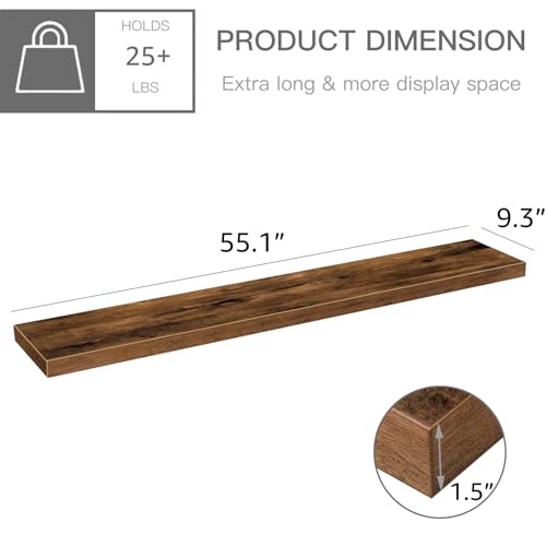 QEEIG Extra Long Floating Shelves for Wall (Brown, Set of 2, 55.1") - color: A. Brown, size: 55.1"