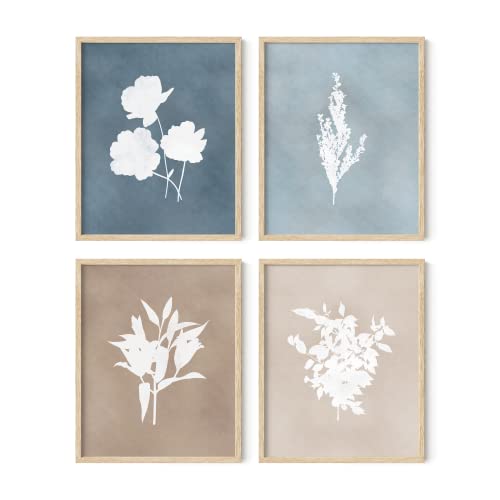 HAUS AND HUES Floral Wall Art - Set of 4 Plant Posters for Wall Vintage Botanical Prints, Flower Pictures for Room Aesthetic, Vintage Art Prints Flower Wall Art (Beige Frame, 16x20) - color: Colored Antique Flowers, size: 16x20, style: Beige Framed