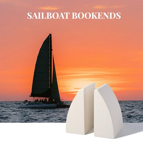 Koville Marble Bookends for Shelves, Large Bookends for Heavy Books, Natural Stone Book Stopper for Books CD Movies, Aesthetic Decorative Book Ends (Sail-Beige) - color: Sail-beige