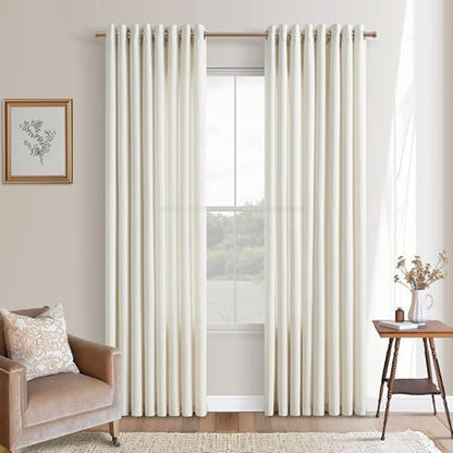 Off White 80 Inches Long Linen Semi Sheer Bronze Grommet Curtains - color: Natural, size: 52"W x 80"L (Pack of 2)