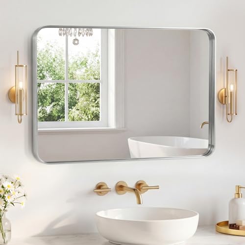 Sweetcrispy Bathroom Mirror 40x30 Inch, Vanity Mirror for Wall - color: Silver, size: 40"L x 30"W