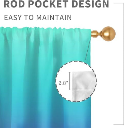 Teal Pink Kitchen Curtains, Ombre, 27.5" W x 39" L, Rod Pocket - color: Teal Pink, size: 27.5"W x 39"L (Pack of 2)