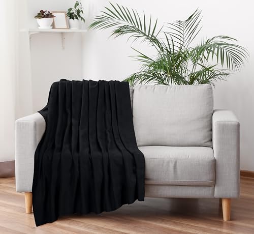 Utopia Bedding 100% Cotton Thermal Blanket Black Twin, 90x72 Inches - color: Black, size: Twin