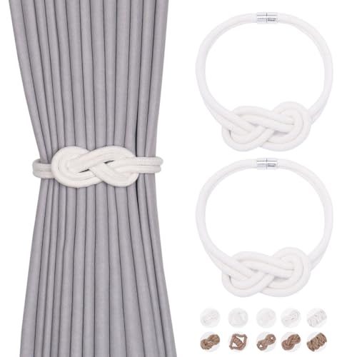 NICEEC 2 Pack Natural Cotton Rope Curtain Tiebacks Elegant Boho Style Magnetic Drape Tie Backs Soft Hand-Woven Rope Curtain Holdbacks for Home & Office Drapery (Cotton knot-01) - color: Cotton Knot-01, size: 2 Pack