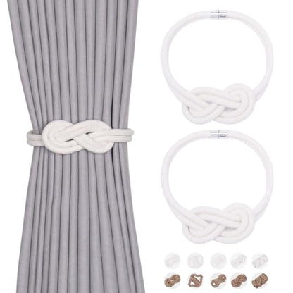 NICEEC 2 Pack Natural Cotton Rope Curtain Tiebacks Elegant Boho Style Magnetic Drape Tie Backs Soft Hand-Woven Rope Curtain Holdbacks for Home & Office Drapery (Cotton knot-01) - color: Cotton Knot-01, size: 2 Pack