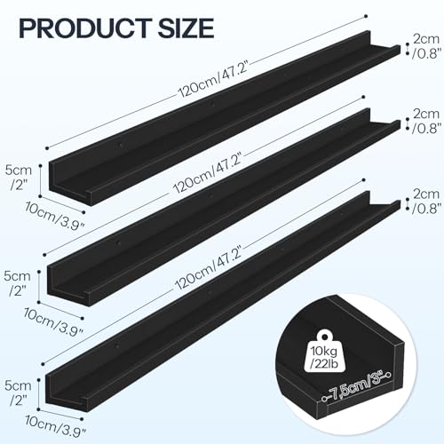 HOOBRO Floating Shelves, Wall Shelf Set of 3, 47.2 Inches Hanging Shelf - color: Black, size: 47.2 Inches