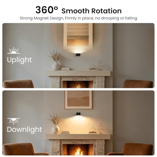 Koopala LED Reading Lights, Wall Mounted Sconces with 3 Color Temperatures & 3 Brightness Levels Rechargeable Battery Magnetic Ball 360°Rotation Touch Control, Lamps for Kids Study Bedside Closet - color: Black-A