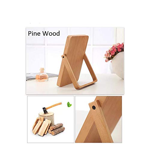 Rectangle Standing Vanity Makeup Mirror, Wood Frame, 10.2"L x 7.3"W, Modern Style, Tabletop Mount, Bathroom & Home Decor