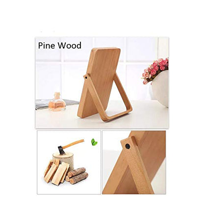 Rectangle Standing Vanity Makeup Mirror, Wood Frame, 10.2"L x 7.3"W, Modern Style, Tabletop Mount, Bathroom & Home Decor