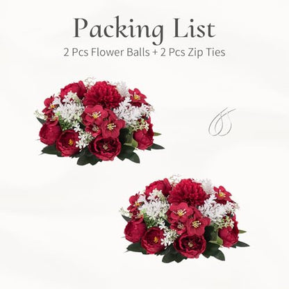 Flower Balls Centerpieces for Tables: Crimson Silk Rose, 2Pcs - color: Crimson, size: 2 PCS