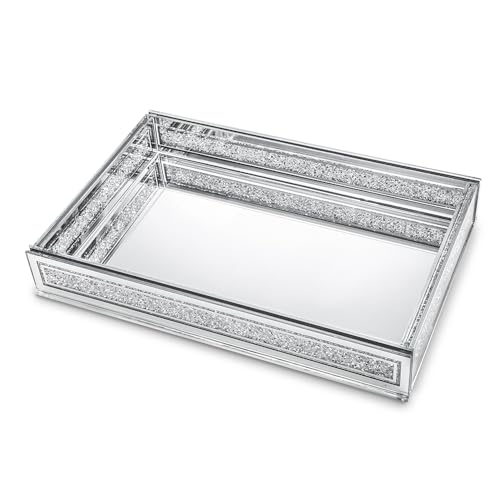Crush Diamond Mirror Perfume Tray, Silver Glass Mirror Trays for Vanity - color: Clear,rectangular