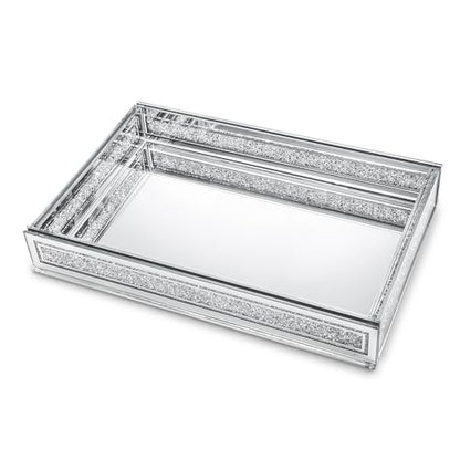 Crush Diamond Mirror Perfume Tray, Silver Glass Mirror Trays for Vanity - color: Clear,rectangular