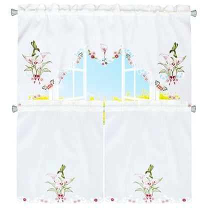 Simhomsen Embroidered Hummingbird Kitchen Window Curtain Swag and Tiers Set for Spring and Summer (Hummingbird) - color: Hummingbird