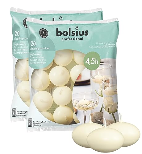 BOLSIUS Unscented 1.75" Floating Candles - Pure Rich Creamy Ivory, 40 Set - Smokeless, European Quality - Imbue Breathtaking Ambiance for Romantic Wedding Centerpieces, Decorations, Holiday Parties - size: 1.75 Inch, style: 2 Pack