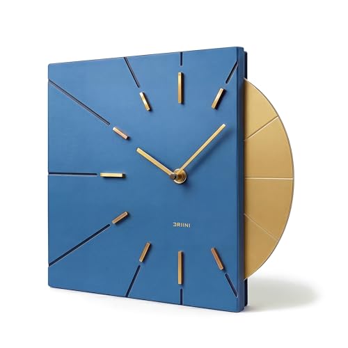 Driini Blue and Gold Mid Century Modern Wall Clock, Battery Operated - color: Blue