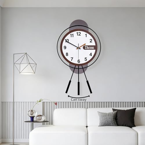 Large Wall Clock Acrylic Wood Silent Battery with Pendulum,12.6x22.8in - color: 6789-black
