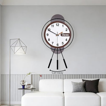 Large Wall Clock Acrylic Wood Silent Battery with Pendulum,12.6x22.8in - color: 6789-black