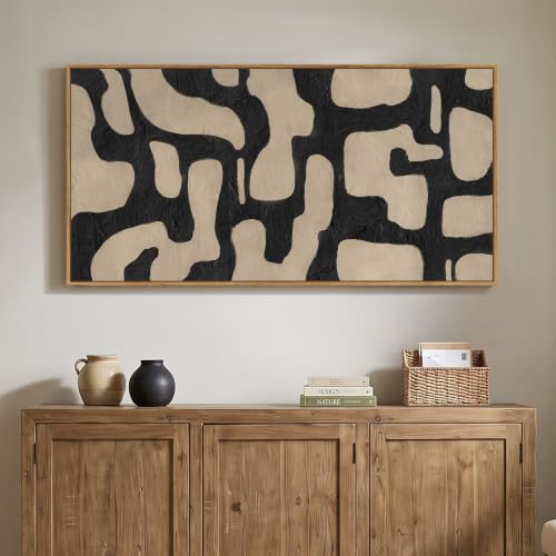 Large Framed Black and Beige Abstract Wall Art for Living Room, 30x60 In - color: Black & Beige, size: 60"L x 30"W