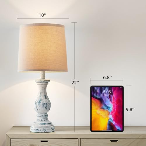 22" Farmhouse Table Lamps Set of 2, Rustic Bedside Lamps for Bedroom - color: D. Washed Blue