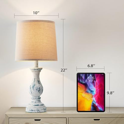 22" Farmhouse Table Lamps Set of 2, Rustic Bedside Lamps for Bedroom - color: D. Washed Blue